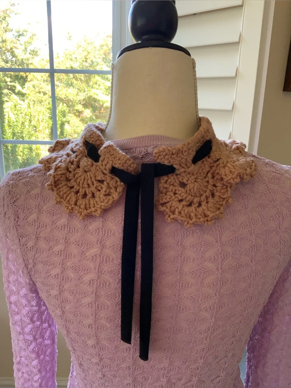 Desert Rose Crochet Collar with Silver Jeweled Bee Brooch